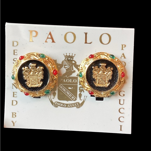 GUCCI 1980 Crested Gripoix Clip Earrings (t47) - Picture 2 of 11